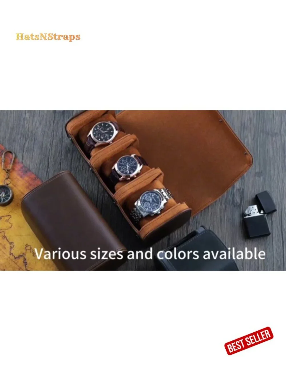 PU Leather Watch Travel Case - Single Watch Roll Box for Men Portable